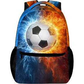Football Backpack for Boys, Cool Fire and Ice Football Backpack for School, Youth Kids Football Bookbag, Elementary Middle School Sport Balls Kids Backpack Water Resistant Bookbags, 16 Inch