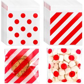 CUDICY 200pcs Cellophane Bags 5.5x5.5 Self Sealing Cookie Bags for Packaging Cellophane Treat Bags for Gift Giving Packaging Christmas Valentines Candy Goodie Homemade Bakery
