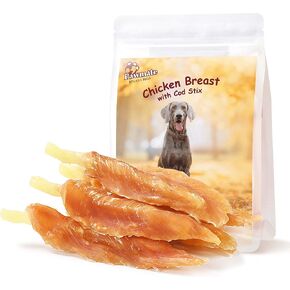 Pawmate Chicken Wrapped Cod Sticks Dog Treats, Grain Rawhide Free All Natural Healthy Chewy Snacks for Small Medium Large Dogs 10.58OZ