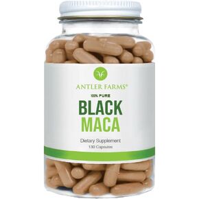 Antler Farms - 100% Pure Black Maca Root, 130 Capsules, 1500mg – Grown in The Junin Plateau in Peru, Male Energy, Vitality & Stamina, Hormonal Balance, Memory & Mental Clarity
