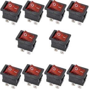 10 Pcs KCD1-104 DPST ON-Off Rocker Switches with LED Indicator (5 Red + 5 Green)