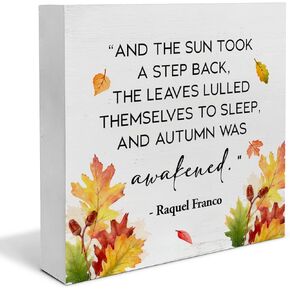 Fall Wood Box Sign Art Desk Decor Autumn Wood Block Sign Autumn Was Awakened Sign Autumn Leaves Sign Decor 5 X 5 Inches for Tabletop Shelf Wall