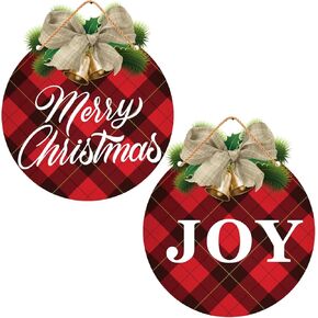 قطعتان من زينة لافتة باب عيد الميلاد - علامة عيد ميلاد سعيد منقوشة بافلو وعلامة الفرح لعطلة ريفية ونافذة باب المزرعة وديكورات داخلية وخارجية in Kuwait