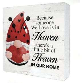 Gnome Memorial Wooden Box Sign Desk Decor Because Someone We Love is in Heaven Wood Block Plaque Box Signs Rustic Box Sign for Home Living Room Shelf Table Decoration (5 X 5 Inch)