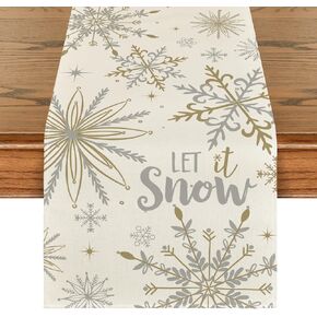 Artoid Mode Beige Snowflake Let It Snow Winter Table Runner, Seasonal Christmas Kitchen Dining Table Decoration for Home Party Decor 13x72 Inch