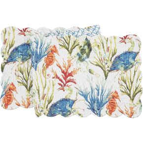 C&F Home Marino Quilted Reversible Rectangle Table Runner Nautical Beach Ocean Watercolor Colorful Reverse To Blue And White Trellis Table Runner Blue