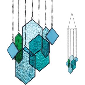 Stained Glass,Window Decor,Stained Glass Suncatchers Window Hanging,Modern Design Home Decor,Versatile Stained Glass Panels for Home, Garden and Outdoor.（Blue-Green）