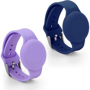 2pcs Kids Wristbands for Airtag, Waterproof Silicone Bracelet for kids Adjustable Soft Watch Band for airtag for Toddler Child GPS Tracking Tagging (Dark Purple, Dark Blue)