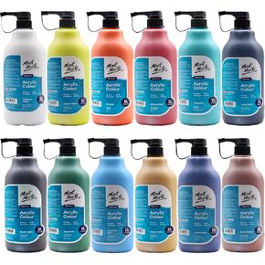 MONT MARTE Signature Acrylic Color Paint Set, 12 x 33.8oz (1L), Semi-Matte Finish, 12 Colors, Suitable for Canvas, Wood, Fabric, Leather, Cardboard, Paper, MDF and Crafts