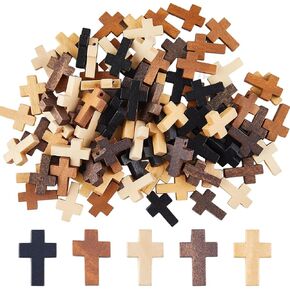 SUNNYCLUE 200Pcs 0.85x0.55Inch Wood Cross Charm Pendants Mini Natural Wooden Small Cross Charms Bulk for Party Favors DIY Rosary Necklace Jewelry Making Charms Hanging Ornament Craft DIY Accessories
