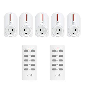 JTD ® 5 Pack Remote Control Outlet Switch 3rd Generation Energy Saving Auto-programmable Wireless Electrical Plug Switch for Household Appliances Lighting & Electrical Equipment (2 Remotes)