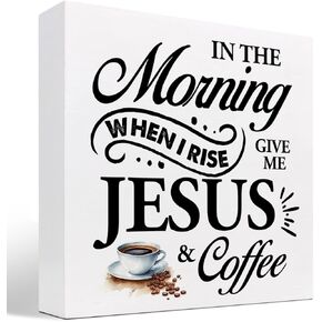 z-crange In The Morning When I Rise Give Me Jesus and Coffee Wood Box Sign Decor Desk Sign,Coffee Christian Wooden Box Block Sign for Home Kitchen Office Coffee Bar Shelf Table Decor Decorations