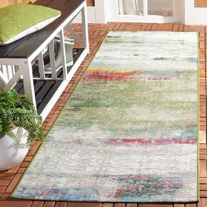 Safavieh Barbados Collection Runner Rug - 2'8" x 8' Runner, Green & Blue Purple, Modern Abstract Design, Indoor/Outdoor & Washable, Ideal for Patio, Backyard, Mudroom (BAR545Y-28)