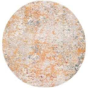 SAFAVIEH Madison Collection 6'7" Round Ivory / Orange MAD453B Modern Abstract Non-Shedding Dining Room Entryway Foyer Living Room Bedroom Area Rug