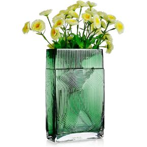 Diamond Star Decorative Vase Square Glass Vase Flower Vase for Home Table Centerpieces (Green)