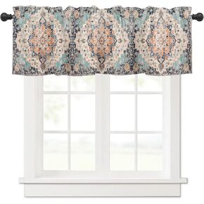 Curtain Valance 60" x 18", Orange Blue Window Valances Rod Pocket Curtains Drapes, Boho Geometric Middle Century Abstract Western Short Topper Curtain for Kitchen Cafe Living Room, 1 Panel