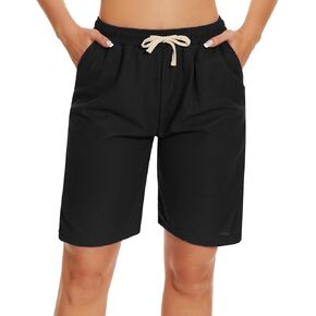 SICVEK Bermuda Shorts for Women Knee Length Shorts Loose Yoga Lounge Athletic Running Long Shorts with Pockets