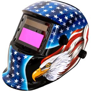 Welding Helmet Auto Darkening : BESTCLUB Solar Powered Hood with Adjustable Shade Range 4/9-13 for Mig Tig Arc Welder Mask (Flag Eagle)