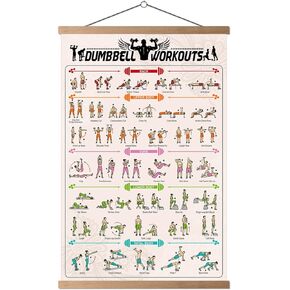 HYUOEP GYM Dumbbell Workout Pose Poster Decorative Body Position Chart Print on Canvas Living Room Posters Bedroom Wall Art 16x24inch with frame