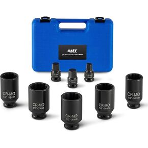 Orion Motor Tech 8pc Axle Nut Socket Set, 1/2 in Drive Metric 12 Point CR-MO Axle Nut Impact Socket Set, Extra-Deep Spindle Axle Nut Sockets with Storage Case, 14mm 17mm 19mm, 30mm 32mm 34mm 35mm 36mm