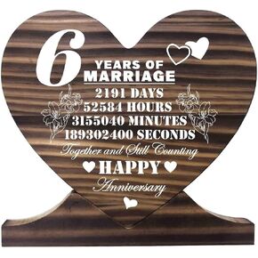 AUII JO DESIGN 6th Wedding Anniversary Wood Plaque, Gift Wood Plaque Heart, Anniversary Plaque Sign, Anniversary Sign Gift for Her, Him, Couple, 6 Years of Marriage, 6 Years Together as Husband & Wife in Saudi Arabia