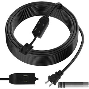 2 Prong Extension Cable 4 FT, Extra Long Power Cord with 3 Outlets, Flat Multiple Outlet Cable with Tamper Guard, ETL Listed, Outlet Saver, OFC, 16 Gauge Wire, 13A/125V, White Cable with 25 Pcs Ties
