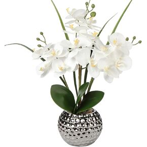 Briful Artificial Orchids Flowers 20'' Teal Blue Faux Orchid Arrangement with Silver Vase Fake Phalaenopsis Orchid for Home Office Living Room Table Decor