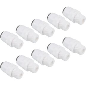 PATIKIL 1/4" Tube to 1/4NPT Male Push to Connect Fittings, 10 Pack Straight Water Line Fitting for RO Water System, White