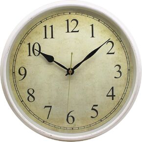 Wall Clock Indoor Outdoor Silent Battery Operated Vintage Farmhouse Rustic Clock for Living Room 14 Inches White