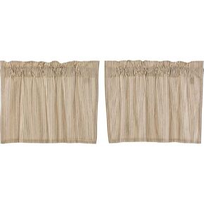 VHC Brands Sawyer Mill Ticking Striped Cotton Farmhouse Kitchen Curtains Rod Pocket Hanging Loops 24x36 Tier Pair, Charcoal