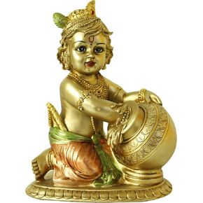 Hindu Lord Baby Krishna Statue – Indian Idol Krishna Figurines for Home Mandir Temple Pooja - India Murti Buddha Sculpture Religious Gifts Items