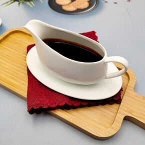 TripDock Gravy Boat with Ceramic Tray, 1 PC 8 oz Easy Pour White Gravy Boat with Saucer Stand for Salad Dressings, Milk,Broth, Creamer and More/Microwave & Dishwasher Safe