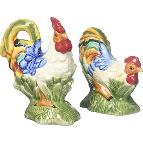 Cosmos Gifts 31982 Fine Ceramic Hand Painted Rooster & Hen Salt and Pepper Shakers, 5" H
