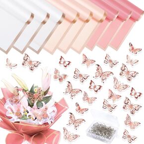 Whaline Wedding Corsages Set 100 Pcs Bouquet Wedding Corsages Pins 48 Pcs 3D Rose Gold Butterfly Wall Decor 15 Sheets Flower Wrapping Paper Black Pink White for Wedding Mother's Day Birthday Party in Kuwait