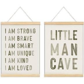 ULEGIE Boy Nursery Decor Posters Framed with Wood Hanger, Little Man Cave Sign for Boys Kids, Boys Room Decor, Toddler Room Decor, Positive Affirmations for Kids Decor, Art Prints for Nursery Playroom Bedroom, 2 Pack 12 x 16 Inches