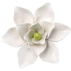 MINYULUA 5.9 Inch White Ceramic Flower Wall Hanging Decoration 3D Artificial Porcelain Magnolia Decor Handmade Wall Art Background for Living Room Home Hallway Bedroom Kitchen House