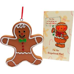 Gingerbread Man Ornament Legend Set Catch The Ginger Bread Man in The Christmas Tree Decoration with Story Card Keepsake