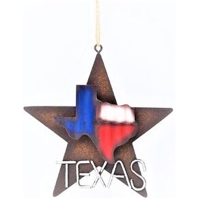 Metal Star with Texas Map Ornament Rustic Style Gift Idea Western Lone Star 3-D Texas Map Christmas Metal/Tin - Tree or Wall Hanging