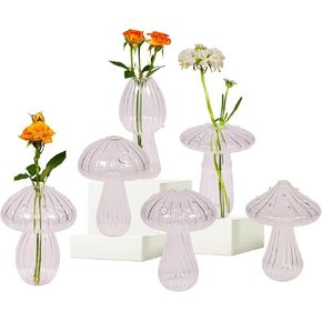 mushroom vase,Set of 6 Colored Flower Vase,cute flower vase,Glass Vase for Flowers Plant Containers Flower Arrangement