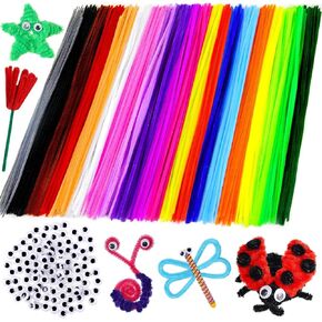 fulasiteu 200 pcs Multi-Color Pipe Cleaners and 100 pcs self-Adhesive Wiggle Eyes Sets for Crafts, Pipe Cleaners Bulk, Art and Craft Supplies, Chenille Stems, Pipe Cleaner for Crafts…
