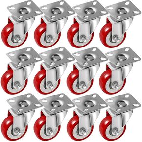 12 Pack 2-inch Caster Wheels Swivel Plate Casters On Red Polyurethane Wheels