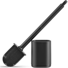 Toilet Brush and Holder, Flexible Silicone Toilet Bowl Brush for Bathroom Deep Cleaning, Toilet Cleaner Brush Set, Wall Mounted/Floor Standing, Black