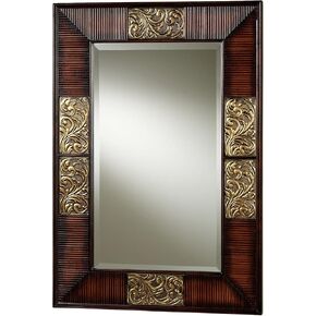 Touch of Class Sarantino Rectangular Beveled Wall Mirror - Natural Cherry - Traditional Style - Elegant Decorative Hanging Mirrors for Bedroom, Hallway, Entryway - 35 by 24 Inches