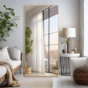 NeuType Full Length Mirror Floor Mirror Dressing Mirror Home Gym Mirror,Large Wall Mirror Bathroom Mirror Standing Mirror,Long Mirrors for Bedroom,Metal Frame,Gold,71"x34",No Stand