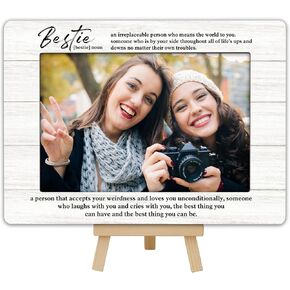 Bestie Definition Picture Frame Gift, BFF Gifts Wooden Photo Frame with Easel, 4x6 Best Friend Picture Frame for Tabletop Display - B14