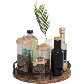 Lazy Susan Organizer：9 Inch Rotating Spice Rack for Kitchen Countertop Round Wooden Turntable Holder for Cabinet, Dining Table, Cupboard Storage – Black