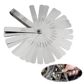 32 Blades Stainless Steel Feeler Gauge, Feeler Gauges for Valves 0.0008-0.04" (0.02-1.00mm) Universal Standard SAE and Metric Offset Valve Thickness Gauge for Measuring Gap Width or Thickness