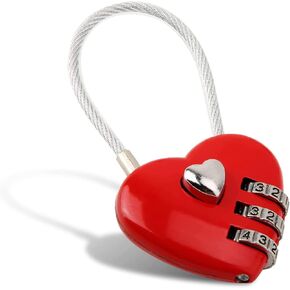 Heart Shaped Lock, 3 Digit Mini Lock, with Love Heart Wire Rope, Password Lock for Luggage, Backpack, Jewelry Box, Entrance Locker