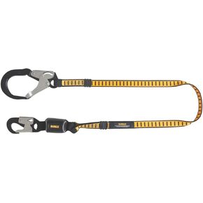 DEWALT 6 Ft. Lanyard, Single, External Absorber, with Aluminum Snap Hooks on D-Ring End and Aluminum Rebar Hook on Anchor End