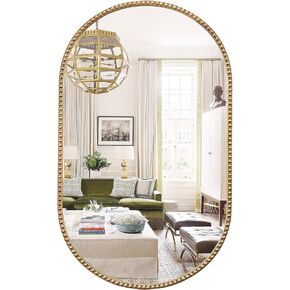 Oval Mirror for Wall, 16"x48" Gold Oval Bathroom Vanity Mirror, Retro Gold Metal Beaded Frame Decorative Mirror for Vanity Accent Bedroom Dressing Room Entryway